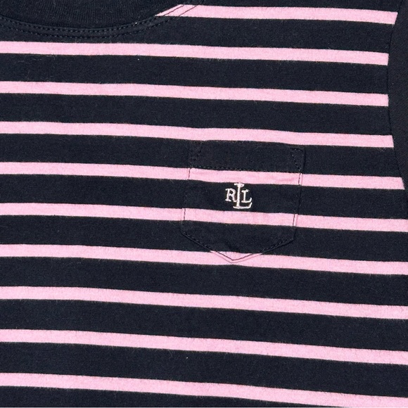 Vintage 90’s LAUREN RALPH LAUREN Top Long Sleeves Black/Pink Stripes Size PM - Picture 4 of 9